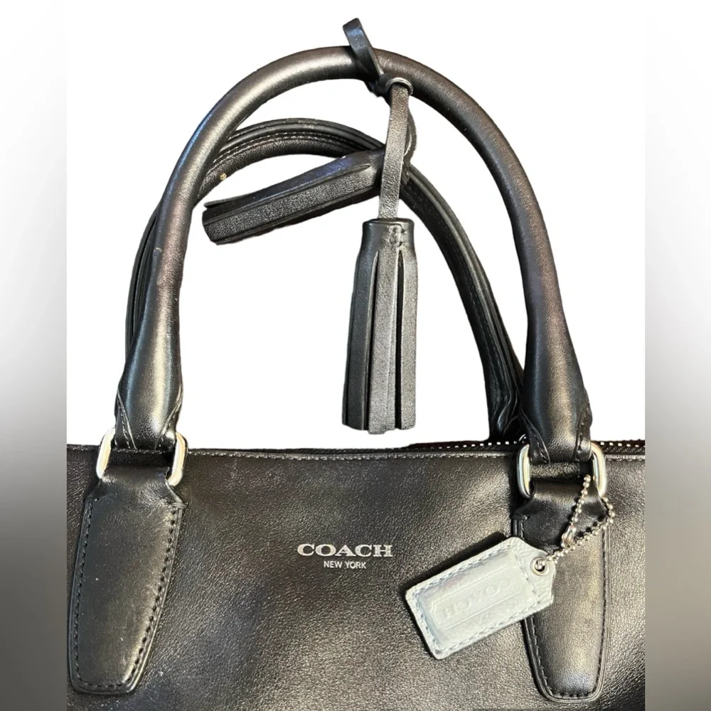 Coach Black Leather Shoulder Bag with Tassel